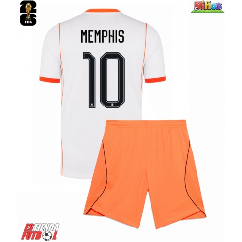 Países Bajos Memphis Depay #10 Segunda Equipación Niños Mundial 2026 Manga Corta (+ Pantalones cortos)